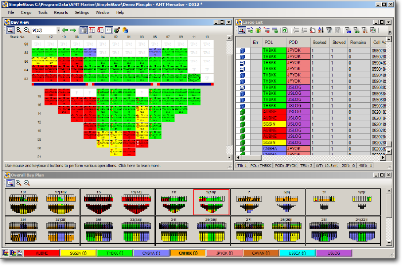 Main scren of SimpleStow container stowage planning program