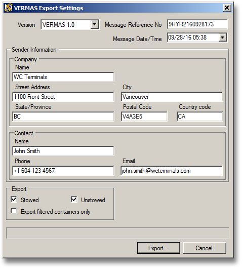 VERMAS Export Settings