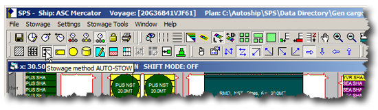 Stowage options tool bar in SPS