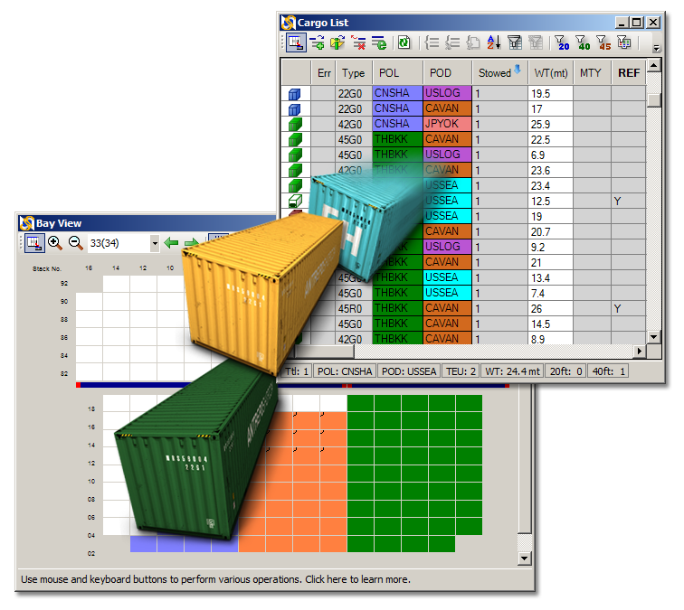 Container stowage in SimpleStow