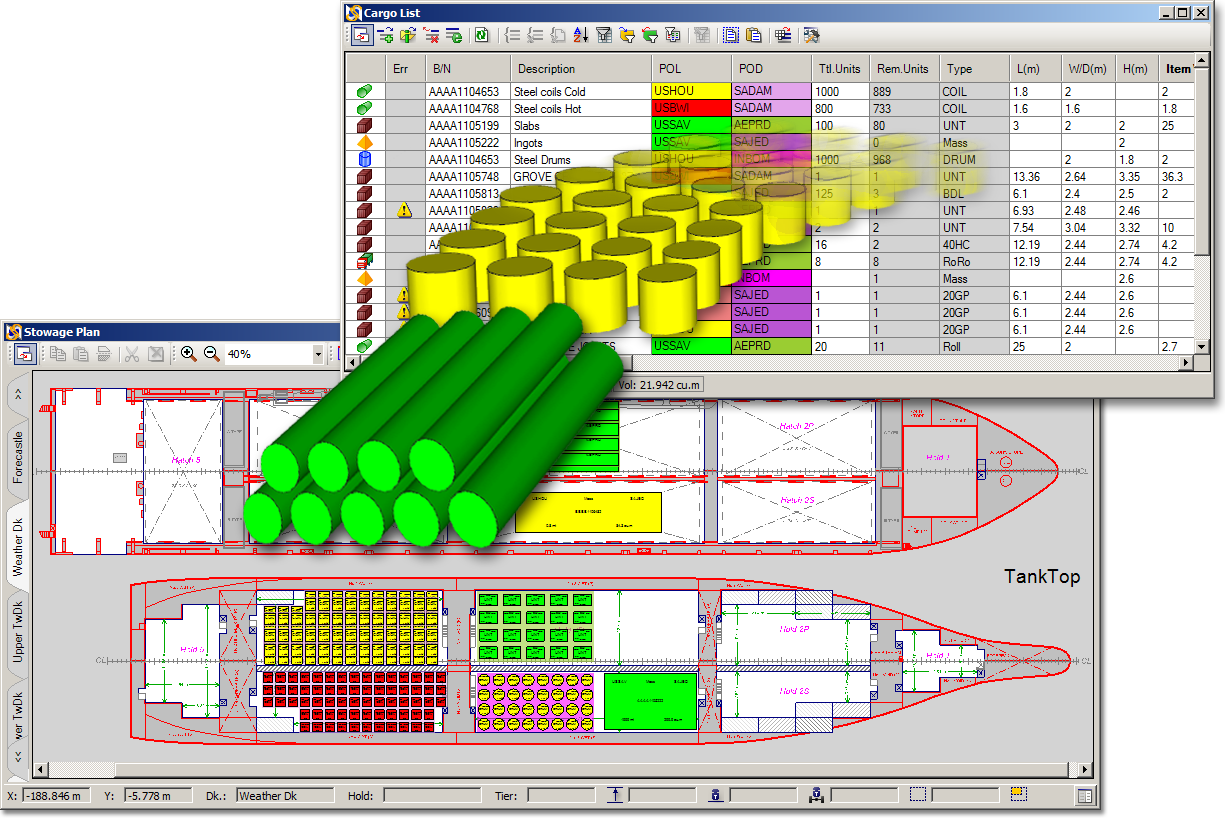 Image of cargo moving from Cargo List in to the plan in SimpleStow GC
