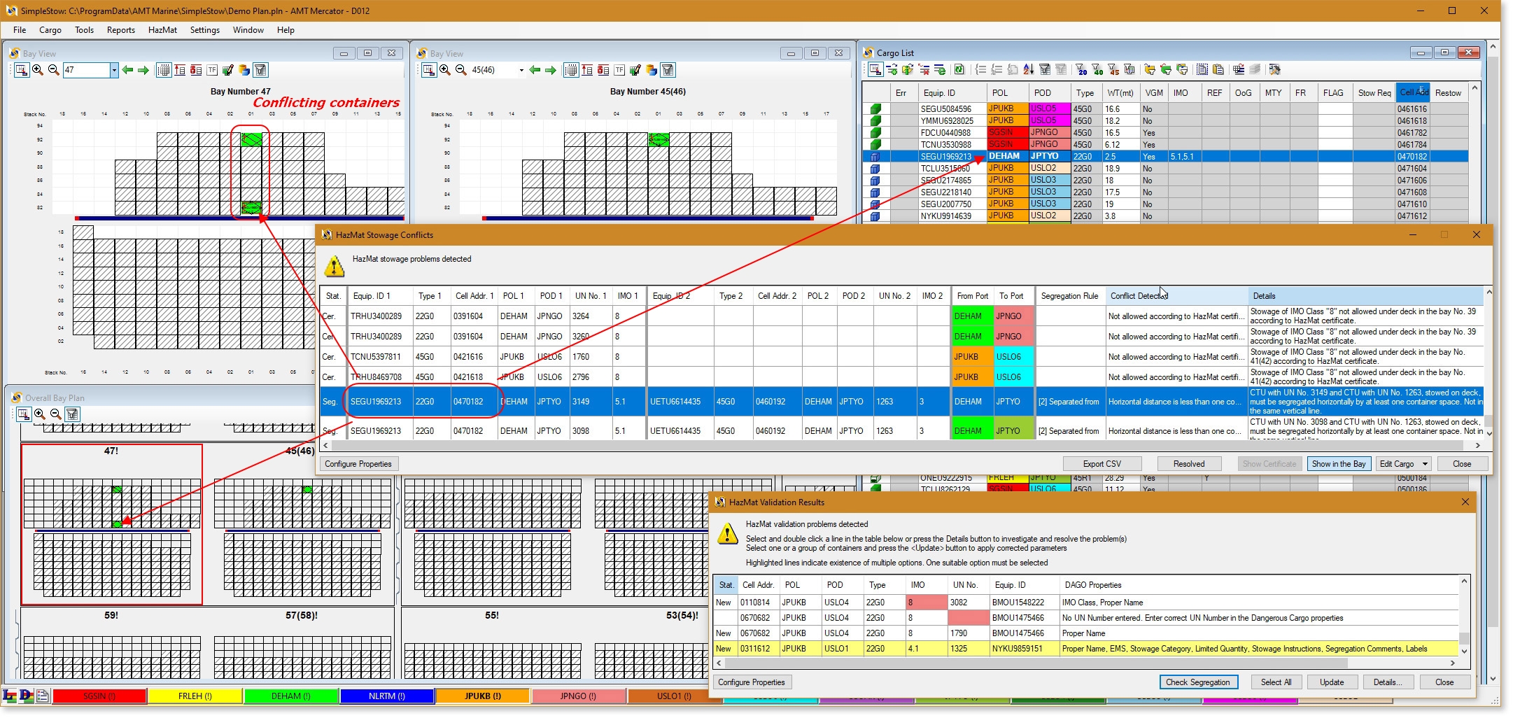 SimpleStow interface with Segregation and Validation tables