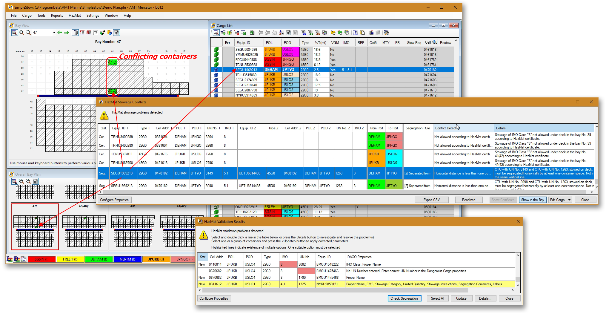 SimpleStow with HazMat Module SimpleStow interface with Segregation and Validation tables