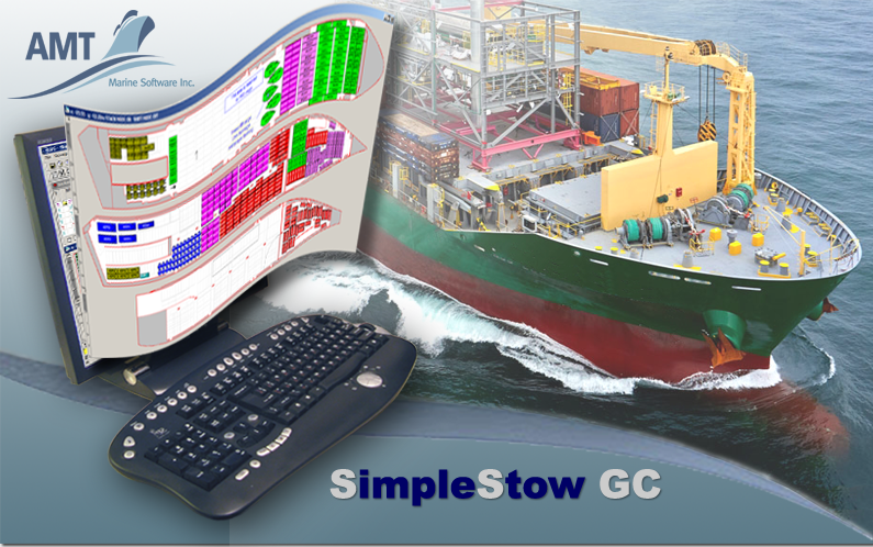 Image of computer on the general cargo ship background